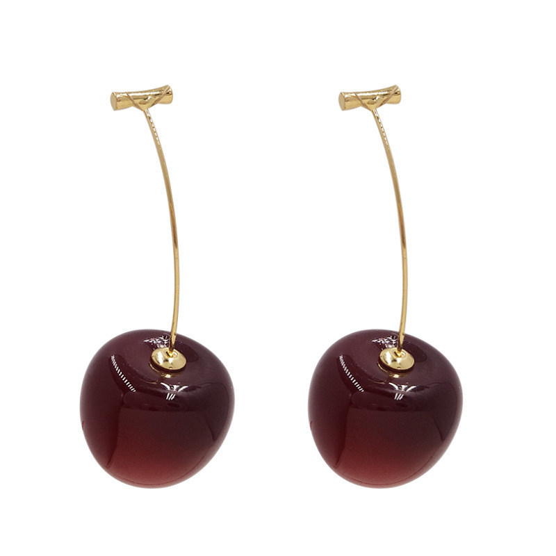 The long wine-red cherry earrings exude a high-end, elegant and retro charm. The stud earrings have a cold style and are versatile. They can make your face look slimmer Item Picture