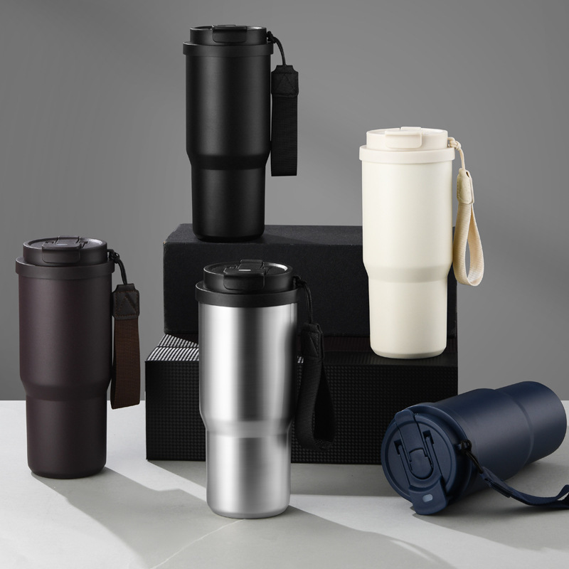 New 6th generation coffee cup, stainless steel car cup, portable rope, straw, cross-border insulated cup full figure