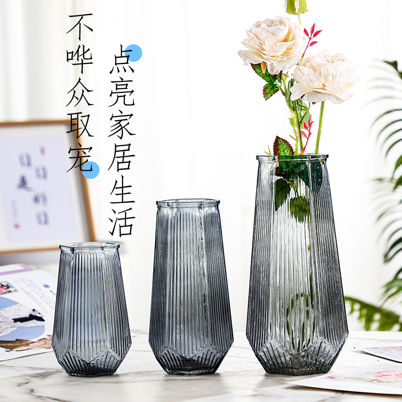 Nordic light luxury vase, transparent glass living room decoration, flower arrangement, household dry vase, simple ins style decorative vase Specification drawing