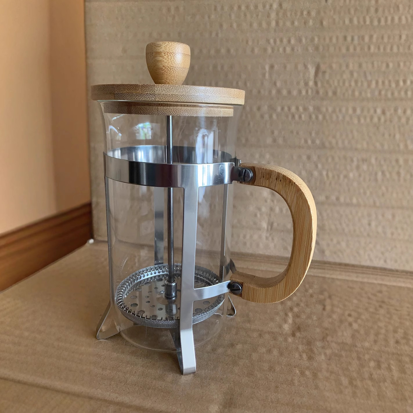 Spray-painted bamboo and wood press, cross-border tea maker, filter press, American coffee maker, household hand-made milk foam, heat-resistant Specification drawing