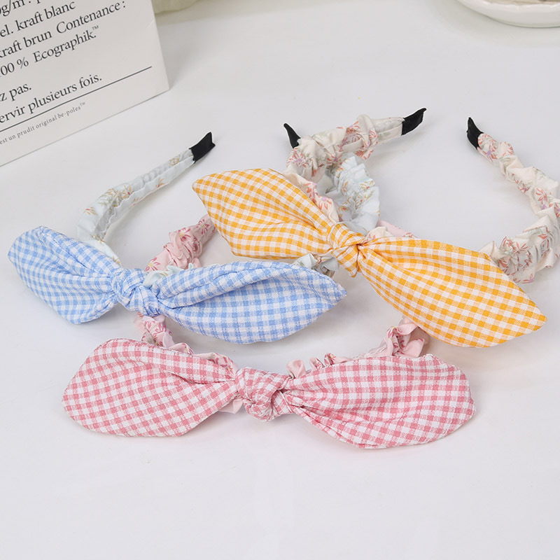 New children's hair band, checkered bow, floral rabbit ear hairpin, cute little girl headband and hair accessory details Picture