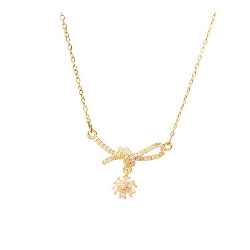 A light luxury style full diamond bow Daisy necklace, a rare and high-end titanium steel collarbone chain fashion accessory for women in summer Item Picture