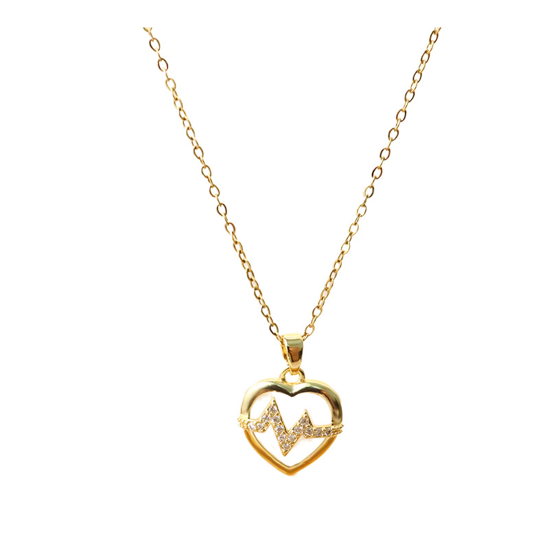 Fashionable and light luxury cat's eye stone heart-shaped titanium steel necklace, feminine zircon electrocardiogram pendant, Qixi Valentine's Day gift Item Picture