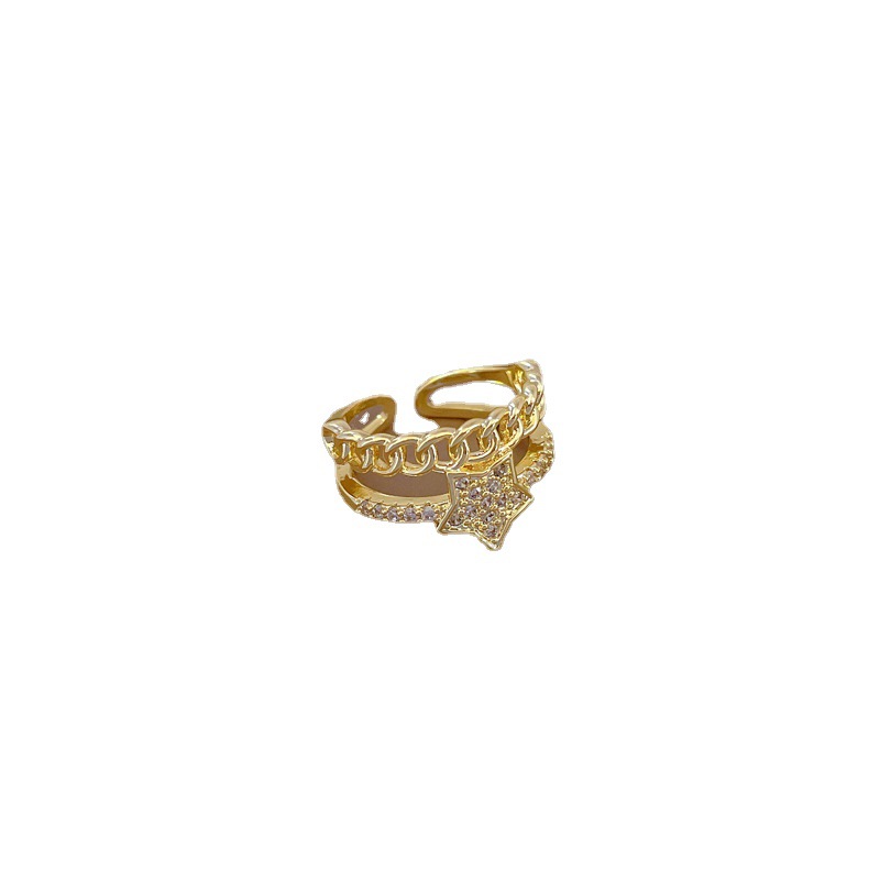 【 Real gold electroplating 】 Open five-pointed star female fashion slightly inlaid light luxury ring index finger ring, the same style as Internet celebrities, cold style Item Picture