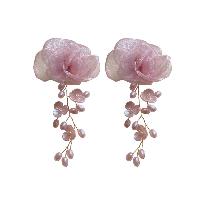 Sweet woven lace flower beaded tassel earrings for women, fashionable, elegant, vacation-style, high-quality and high-end earrings for women Item Picture