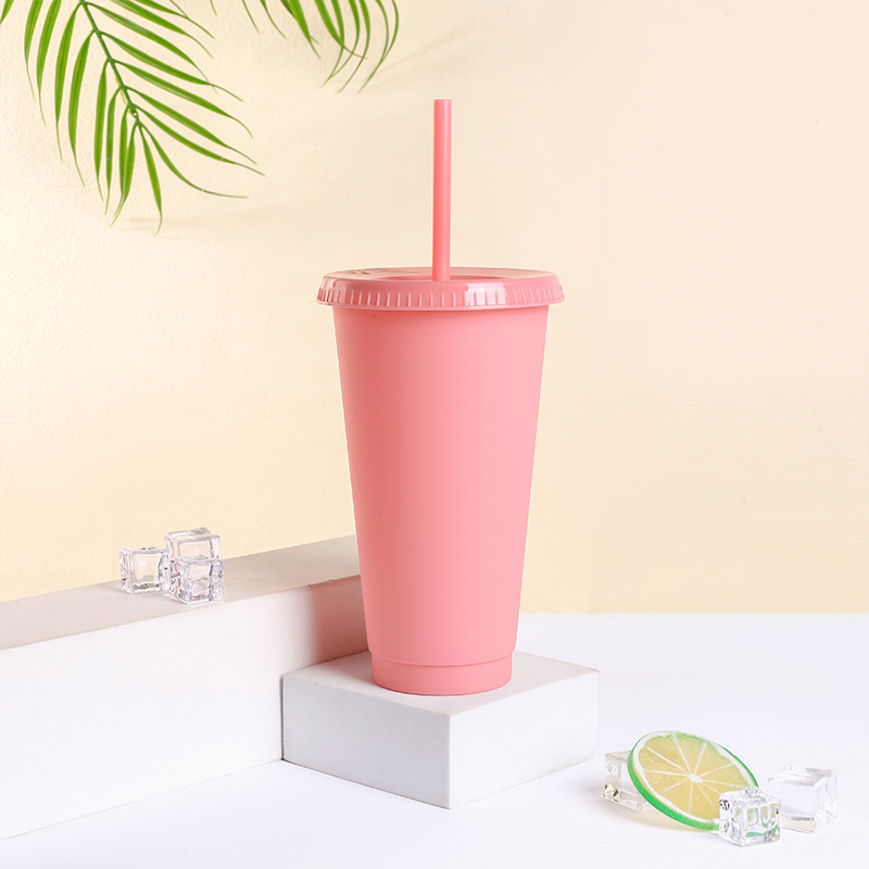 【 Processing and Customization 】 Plastic straw cups with high appearance level, frosted casual cups, catering and tea bar supply, wholesale of drinking cups Specification drawing