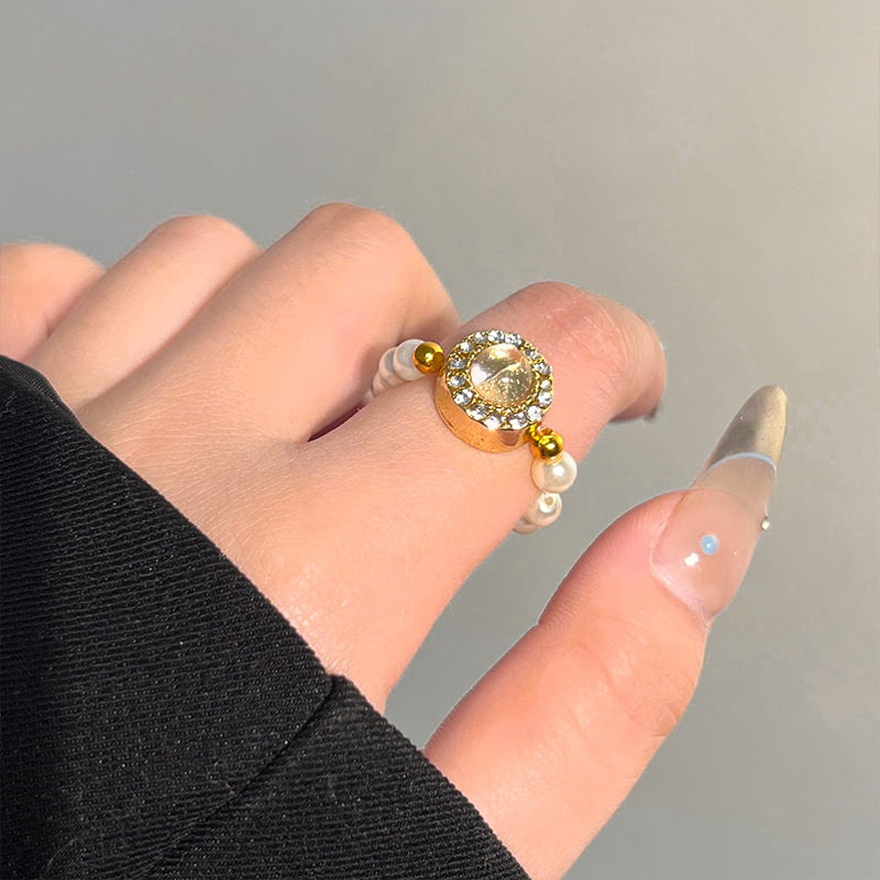 French retro broken silver pearl ring for women, 2024 new style, simple, fashionable, high-end and versatile open ring full figure