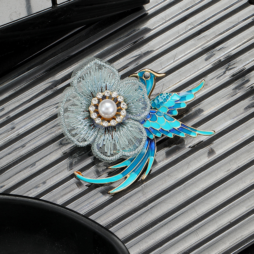 New Chinese-style diamond-encrusted embroidery phoenix bird pearl brooch, Chinese trend ancient style light luxury style suit brooch for women Specification drawing