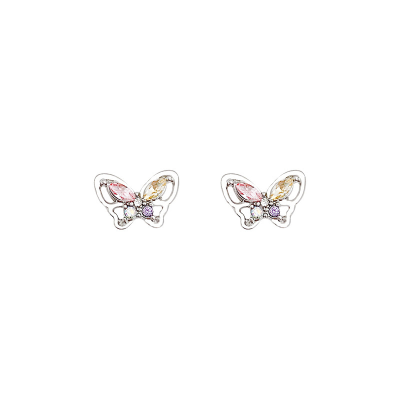 Colorful zircon butterfly stud earrings for women, 2024 new high-end style earrings, no ear piercings, mosquito coil plate earrings wholesale Item Picture