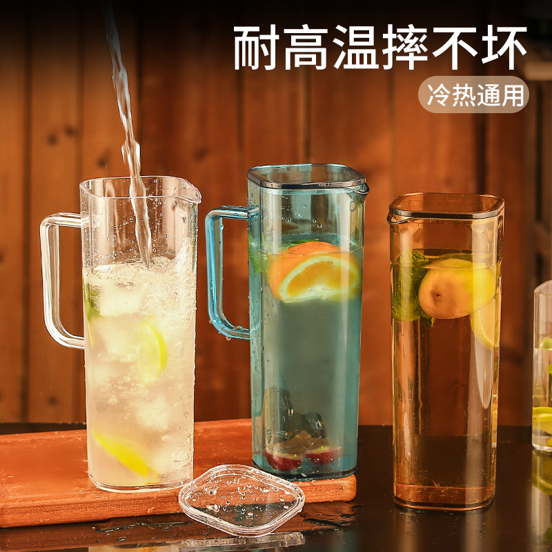 Cold water bottle, square cold water bottle, plastic PC acrylic heat-resistant transparent, restaurant, bar, beverage, juice, bottle, tie pot Specification drawing