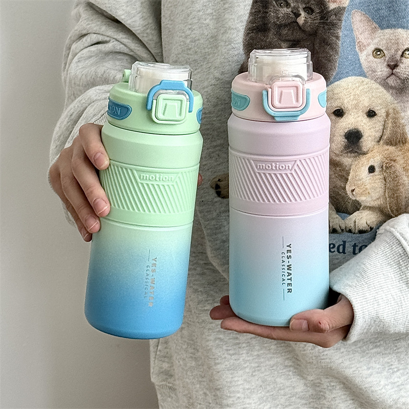 Gradient color stainless steel insulated cup, outdoor high appearance level double-drinking cycling kettle, portable hand-held water cup manufacturer wholesale full figure