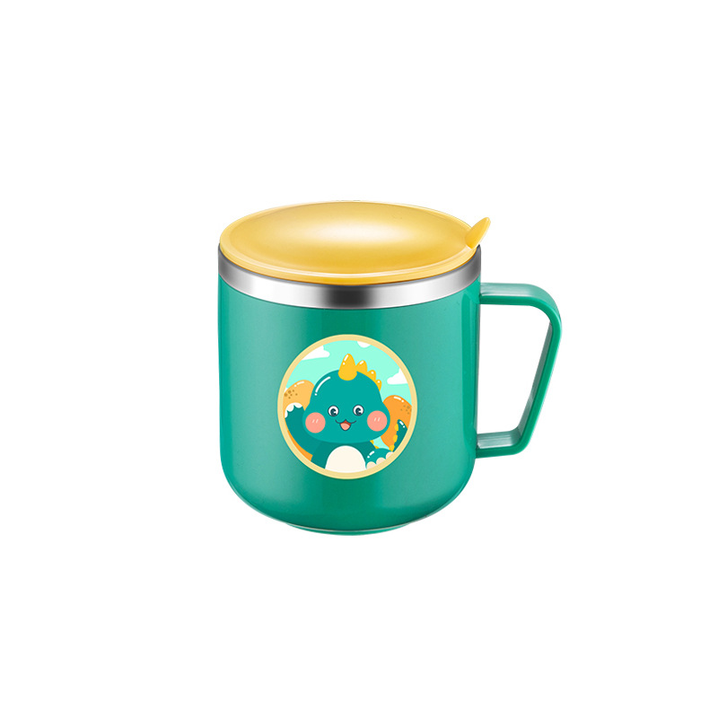 Children's cartoon cup double-layer with handle, kindergarten cup gift, 304 stainless steel children's water cup mug Item Picture