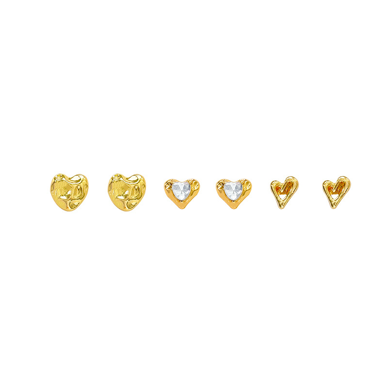 Liquid metal heart-shaped three-piece set of ear stud earrings, versatile for women, irregular and unique design sense, light luxury earrings Item Picture