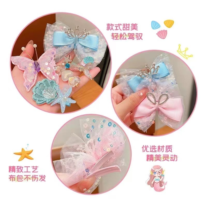 Girls' bow hair accessories, children's mermaid baby hair clips, Frozen headwear, Elsa Princess super fairy hair accessories Application Scenario