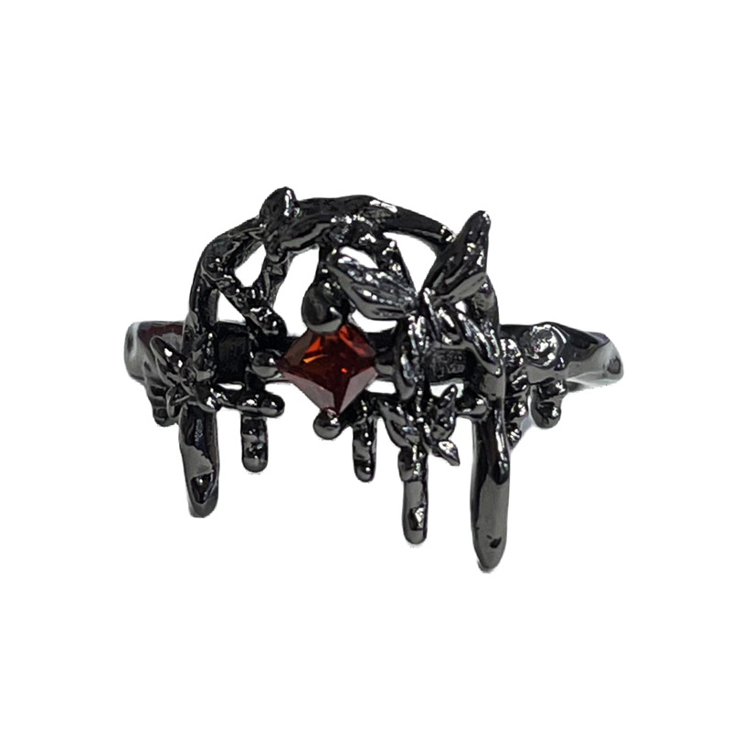 A dark European and American style butterfly irregular flower opening ring, gender-neutral punk hip-hop streetwear fashion ring Item Picture