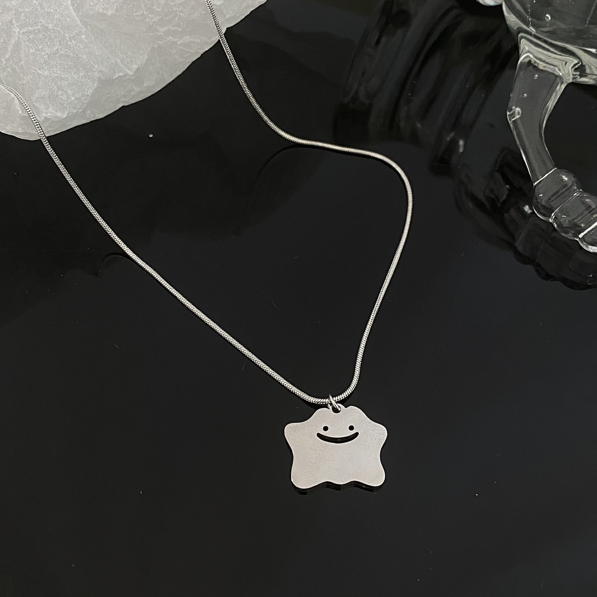 Silver titanium steel monster hoodie necklace for women, 2023 new Instagram hip-hop Spice Girl sweet and cool collarbone chain accessory details Picture