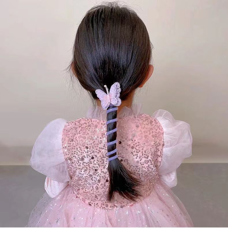 Embroidered butterfly telephone line hair tie, high elasticity for children without damaging hair, hair band for girls to braid, cute curly hair accessory Specification drawing