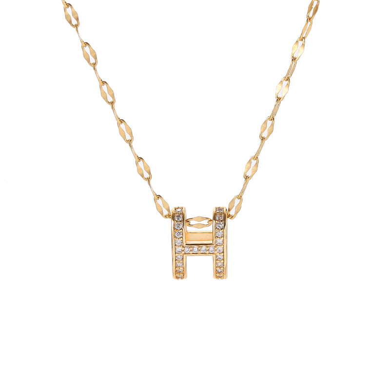 New golden H-letter titanium steel necklace, a high-end and niche female fashion collarbone chain accessory wholesale, light luxury Item Picture