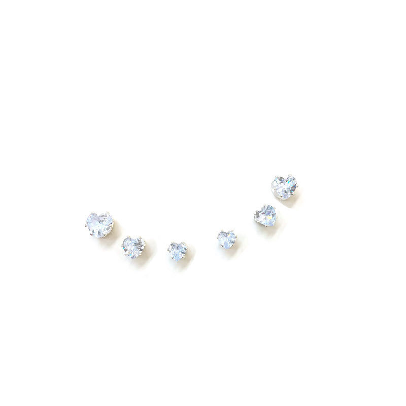 Super Flash Set, heart-shaped Zircon 925 Silver needle Ear Piercing small ear studs, simple and elegant ear bone stud earrings and earrings Item Picture