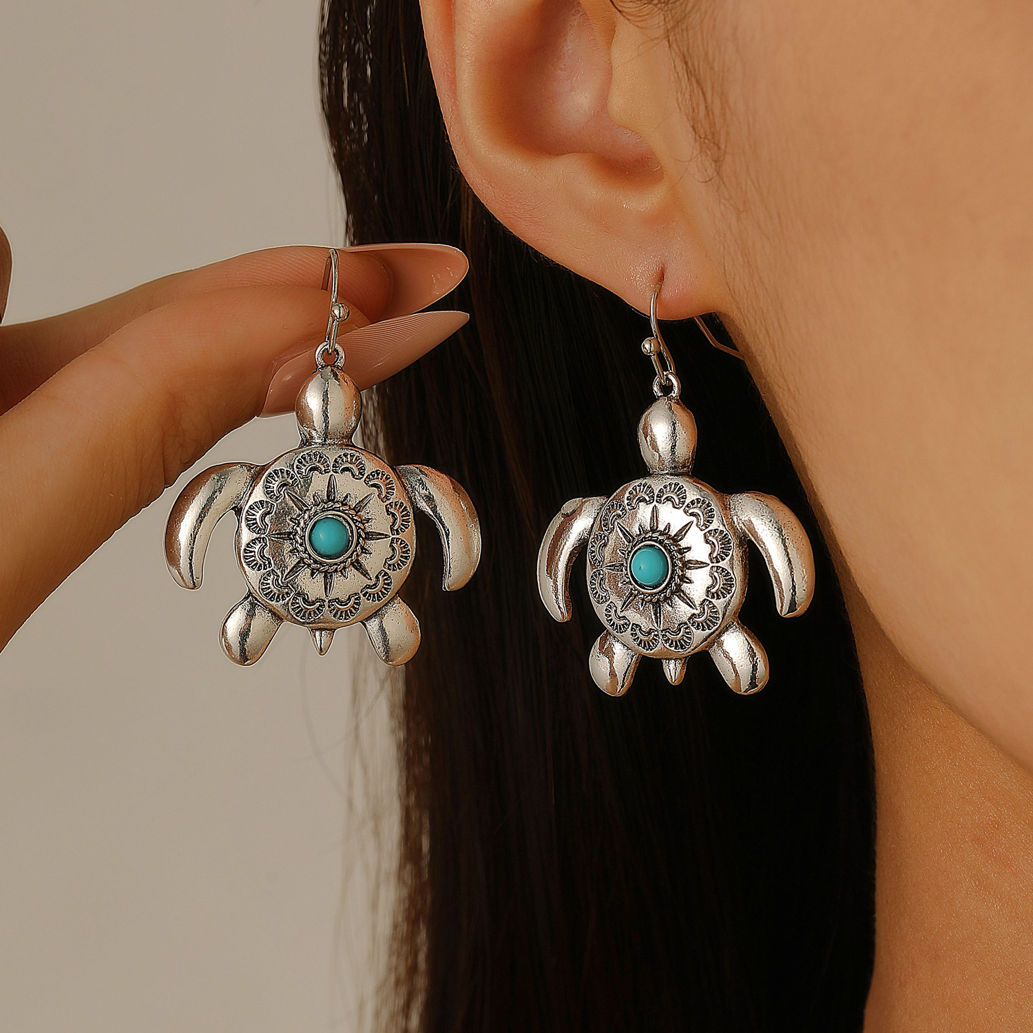 European and American cross-border retro turtle earrings, women's accessories, ethnic style ocean dolphin, octopus, starfish, flower earrings and earrings full figure