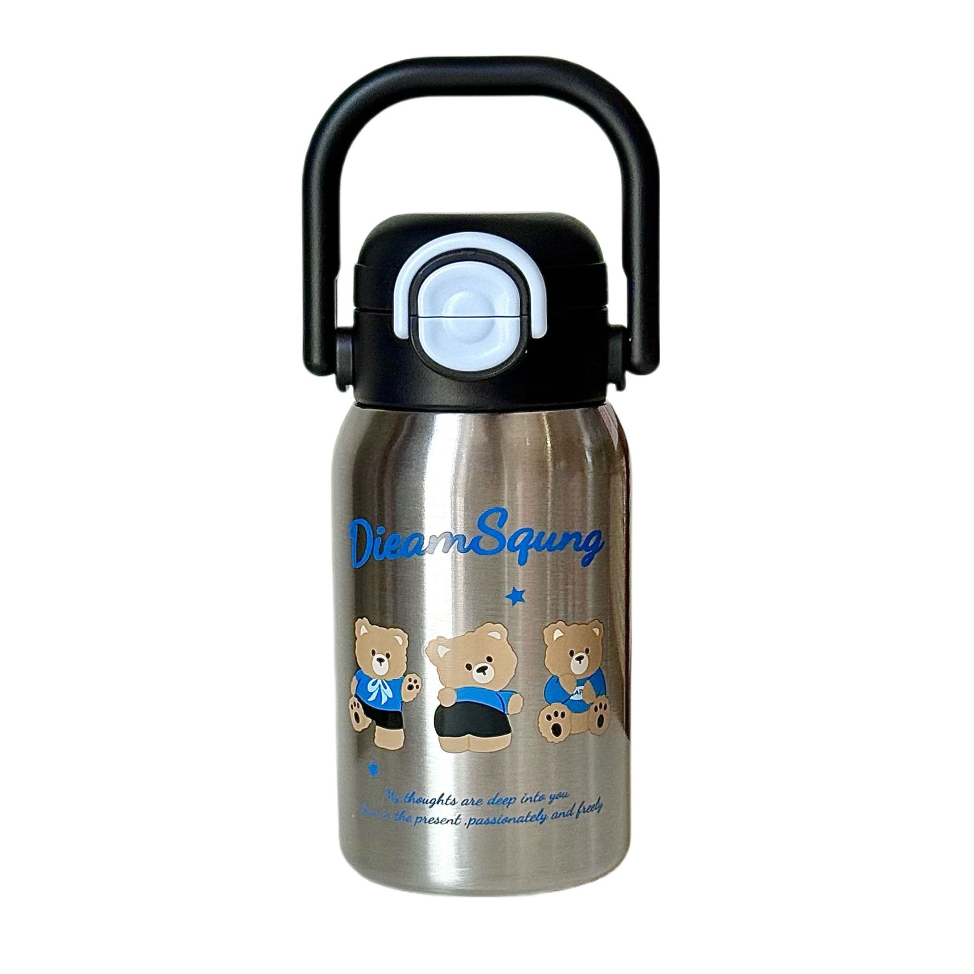Cartoon bear insulated cups join hands to enhance the appearance level. Double-drinking straw cups, stainless steel vacuum student cups wholesale Item Picture