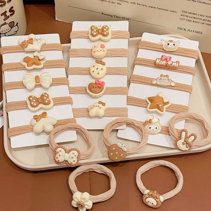 Children's hair tie, high ponytail hair tie, student milk coffee hair tie, hair band, girls' hair non-damaging, high-elasticity rubber band headwear Specification drawing