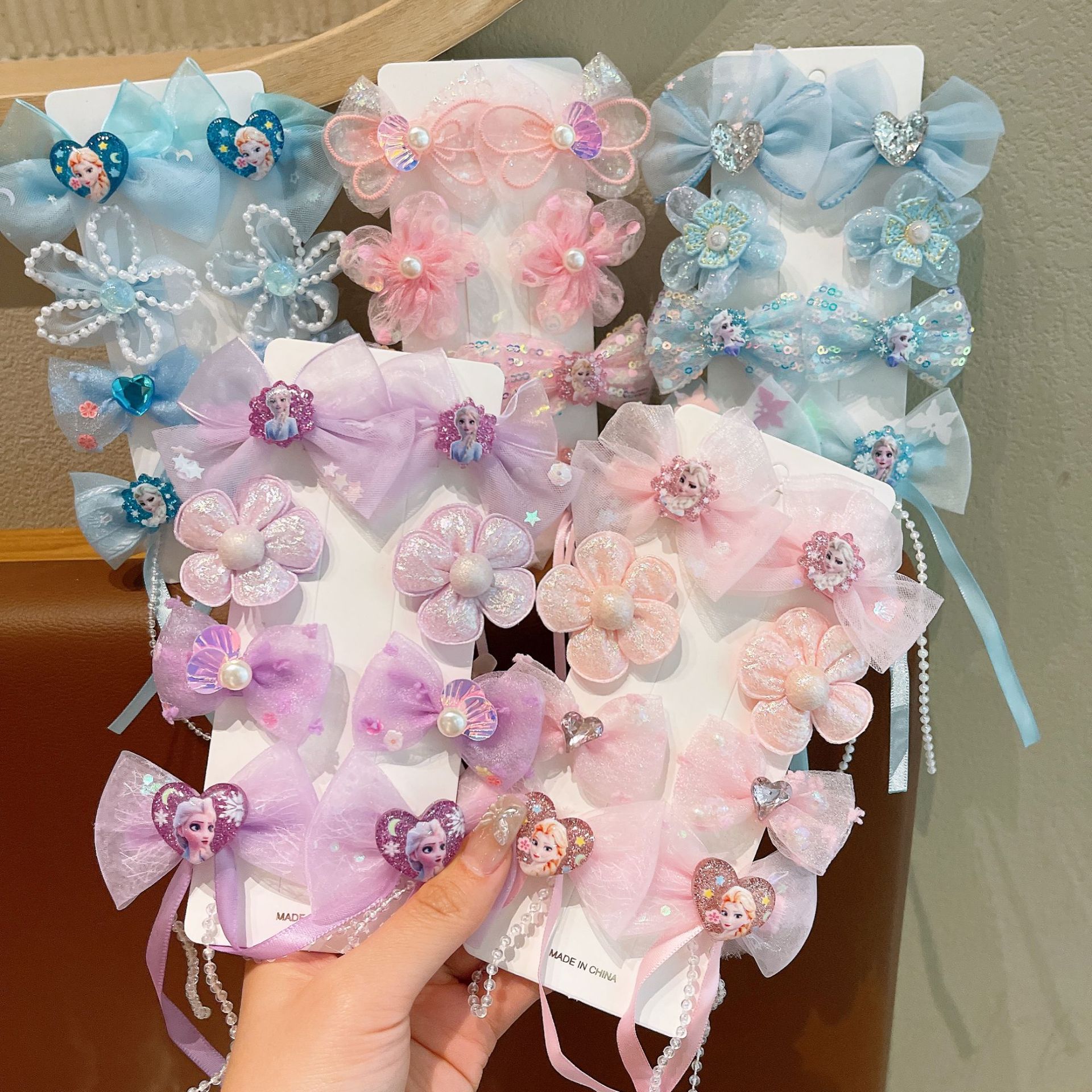 Frozen Bow tassel hair clip Elsa Princess hair accessory, sweet and cute children's little girl hair clip headwear full figure