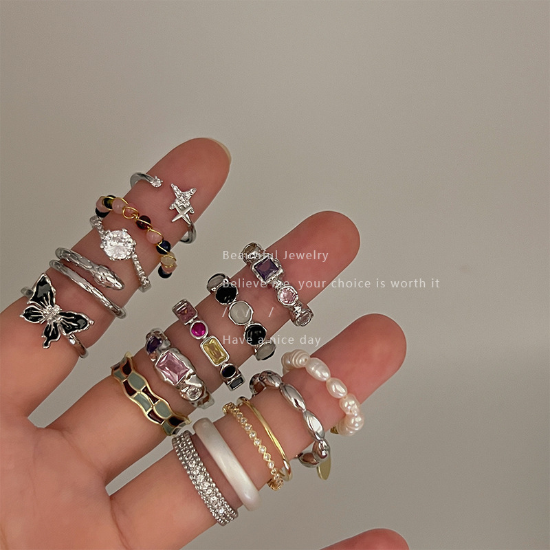 Retro natural stone tourmaline open ring, women's light luxury niche design, high-end index finger ring, fashionable and individual ring details Picture