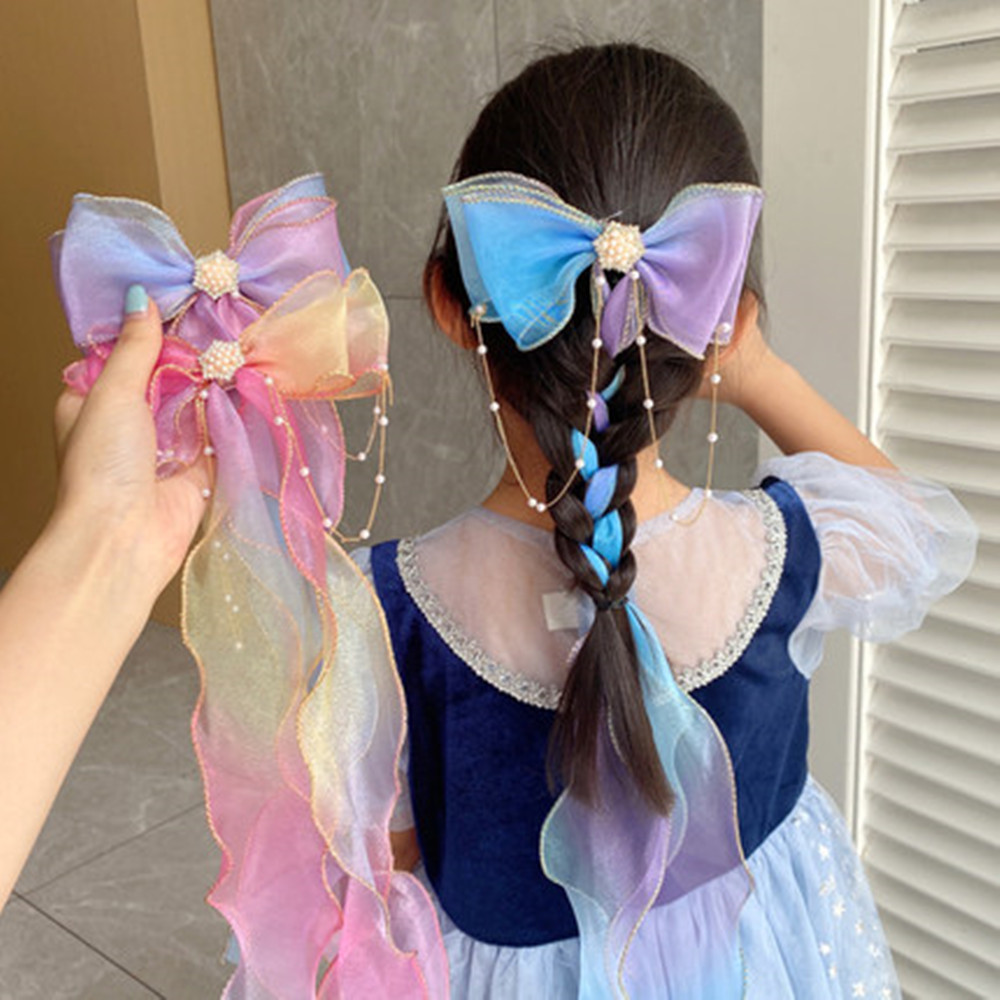 Children's hair bands, girls' colorful bow braids, little girls' princess long ribbon hair clips, summer girls' hair accessories Application Scenario