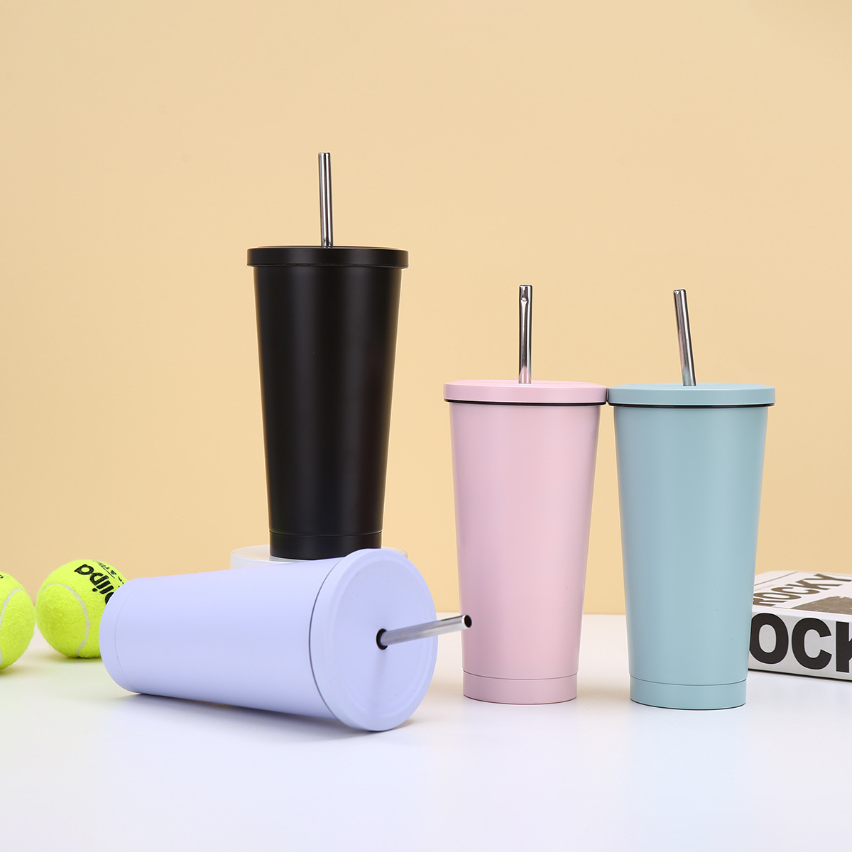 Wholesale of 304 stainless steel straw cups, large-capacity portable vacuum insulated cups, and multi-color fresh and portable coffee cups Specification drawing