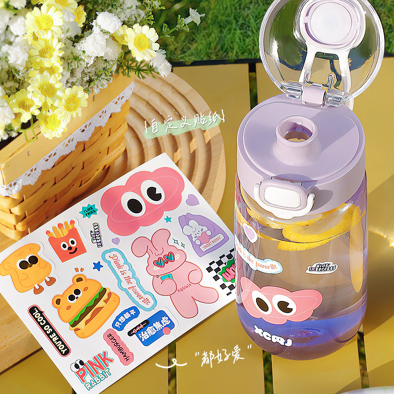 Cartoon cute plastic cup, new spring and summer water cup for students, outdoor portable straw, direct drinking dual-purpose cup Application Scenario