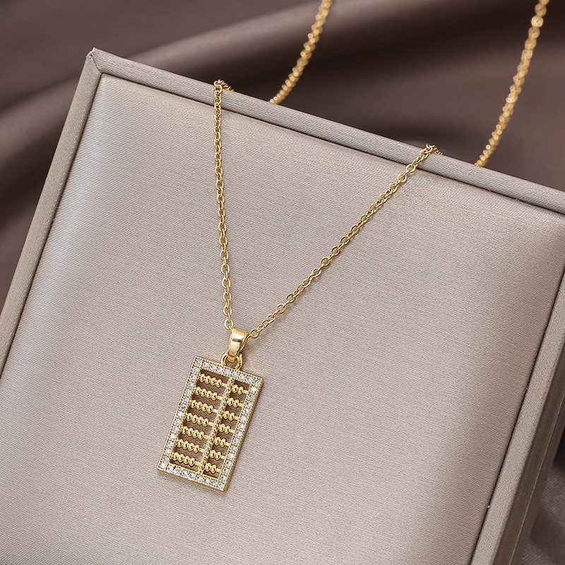 A fashionable new micro-studded abacus pendant titanium steel necklace, a trendy and individualized luxury collarbone chain for women on Instagram details Picture