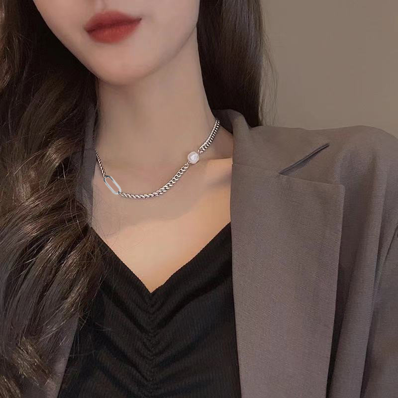 Titanium steel simple pearl necklace, Instagram-style, individualistic and trendy hip-hop sweater hoodie chain, a niche and versatile high-end accessory Specification drawing