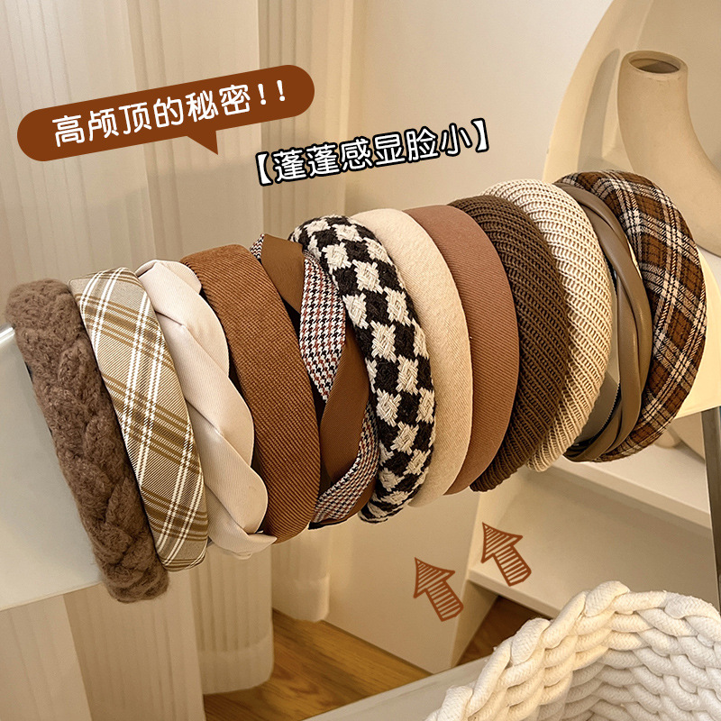 Autumn and winter retro high headband, 2022 new style facial hair clip, women's headwear, high-end wide-edge hair tie headband full figure