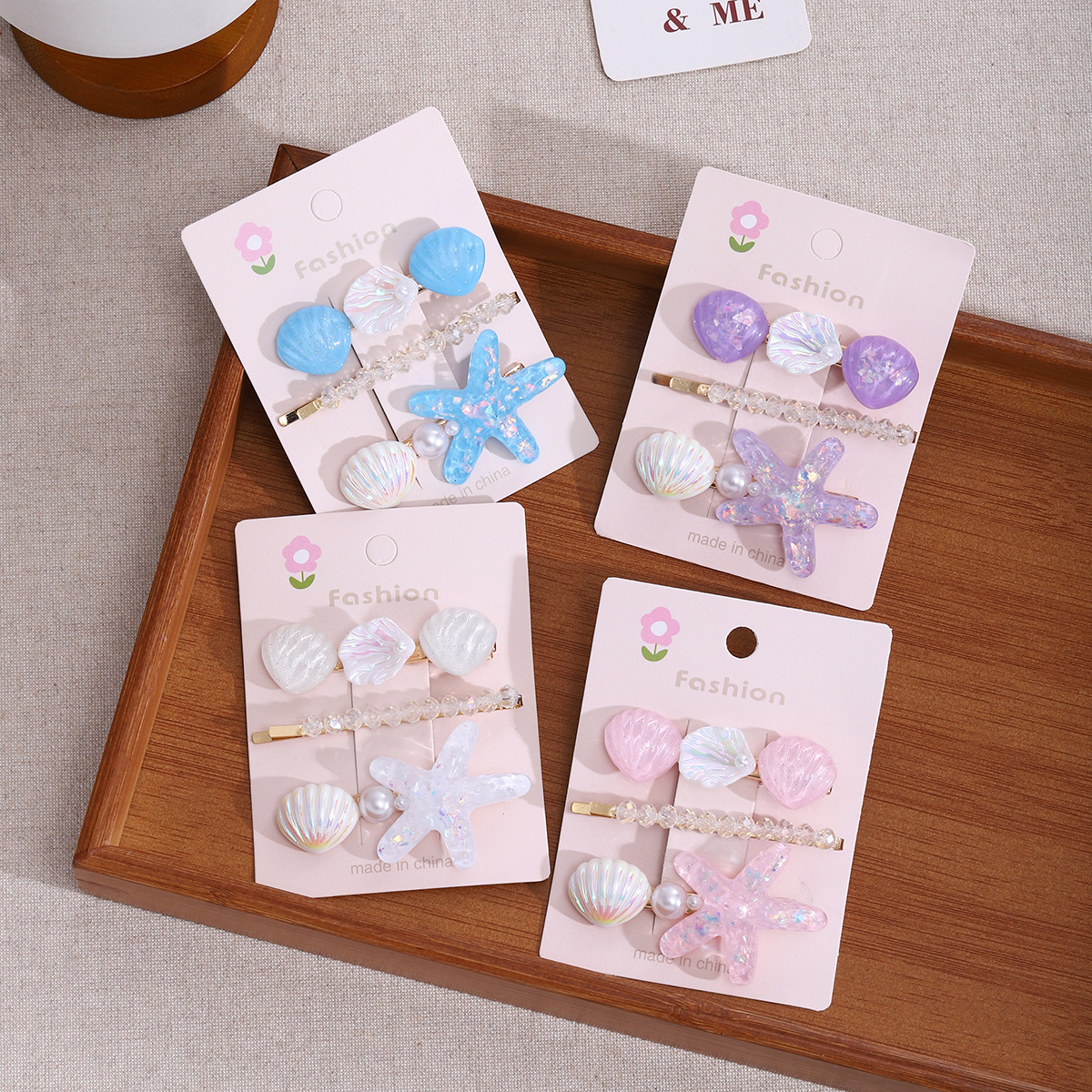 Summer ocean starfish shell hair clips, cute children's hair clips, duckbill clips, pearl hair accessories, headwear, hair clips for kids full figure