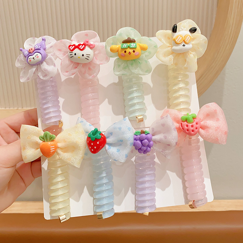 Children's cartoon telephone line hair tie, girls' braided hair tool, Shasha bow, high-elasticity hair tie, head tie, cute hair accessory details Picture