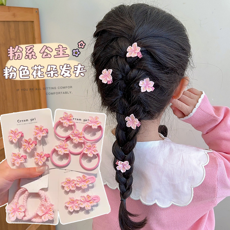 Pink cherry blossom clips, children's hair clips, rubber bands, wavy edge clips, little girl hair bands, hair ties, hair clips, no damage to hair, headwear Application Scenario
