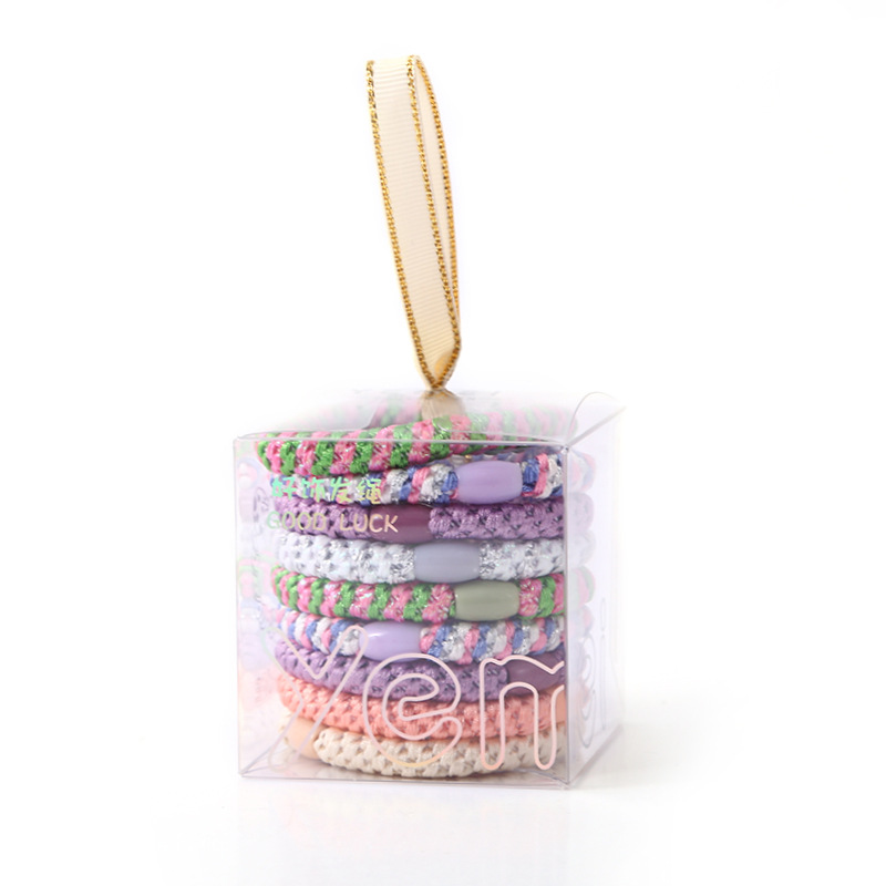 A set of 8 pieces of hair tie in a box with a fresh and elegant mixed color and high-end woven color, a girlish and artistic hair tie for girls Item Picture