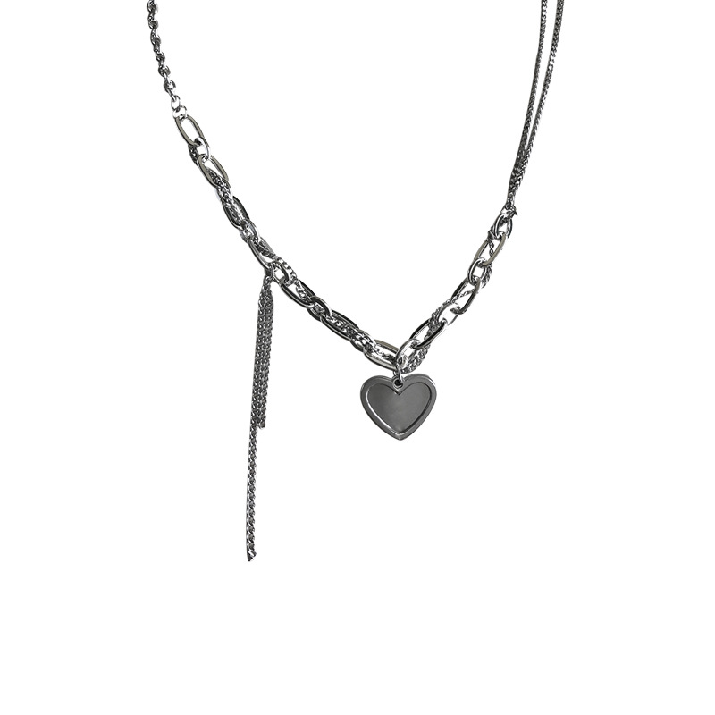 Sweet love, silver patchwork necklace, women's design sense sweater chain accessory, niche autumn hoodie chain, ins style Item Picture