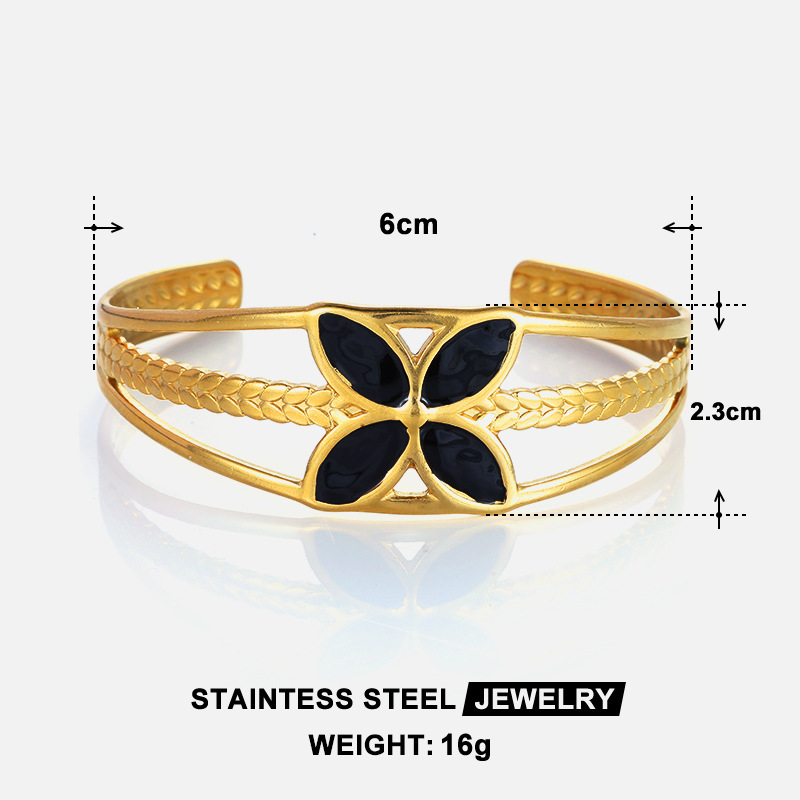New cross-border European and American oil-dripping stainless steel bracelet, golden light luxury, non-fading flower, ins geometric design jewelry Item Picture
