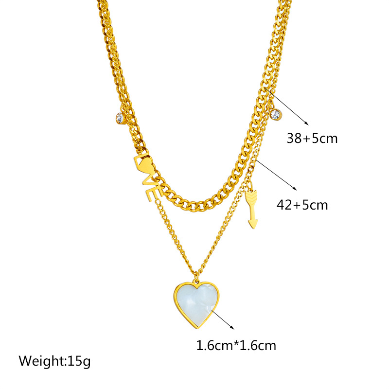 This is a trendy and versatile Japanese and Korean fashion, heart-shaped Instagram, minimalist double-layer titanium steel collarbone necklace that won't fade Application Scenario