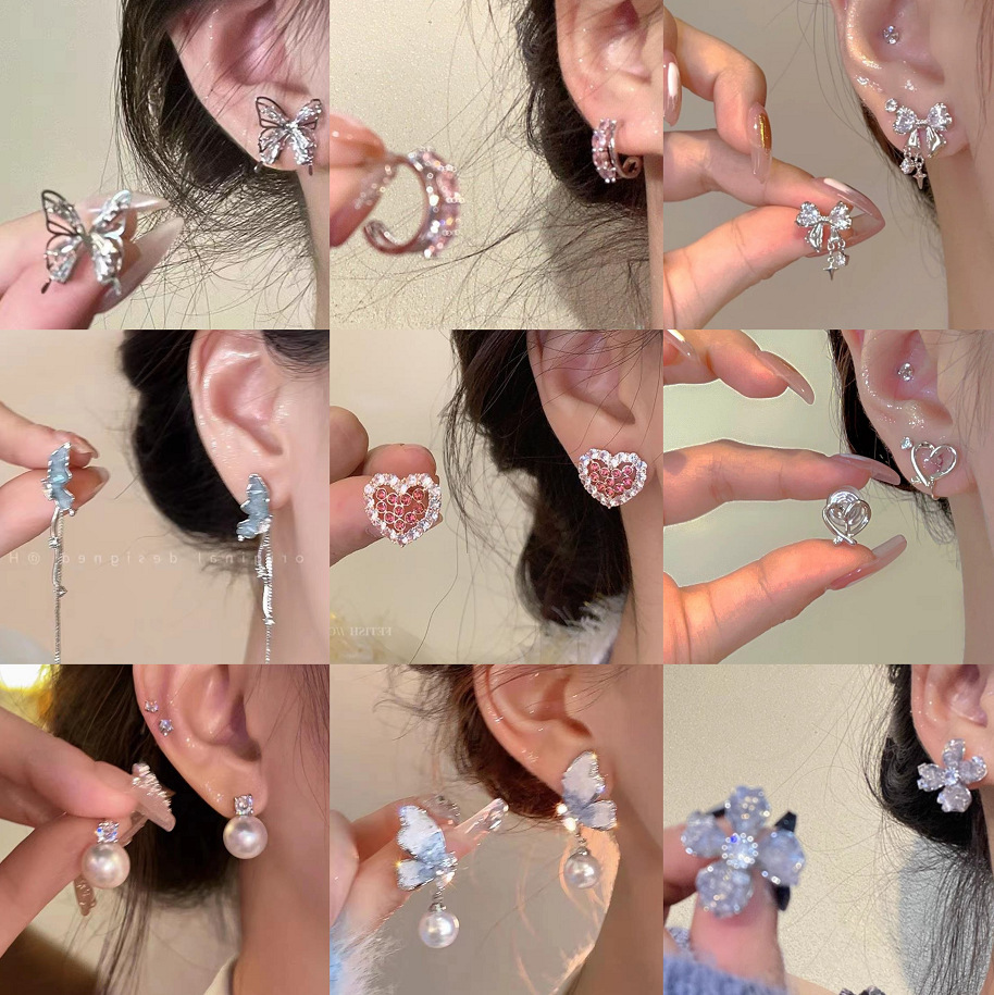 In 2025, the best-selling light luxury and niche pearl flower earrings, Korean-style tassels, high-end, fashionable and elegant stud earrings and pendants Specification drawing