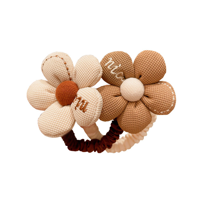 Autumn and winter milk coffee flower bow hair tie, children's cartoon high-elasticity hair tie, girls' hair tie, hair band, girls' hair tie Item Picture