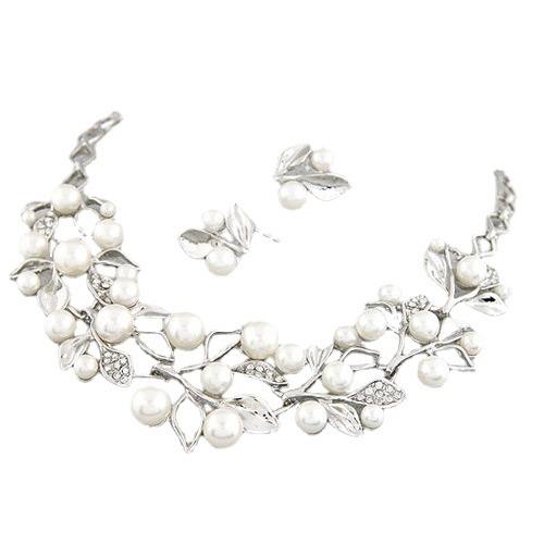 European and American fashionable metal sparkling diamond pearl branch leaf personalized and elegant bridal accessory set N1989 Item Picture