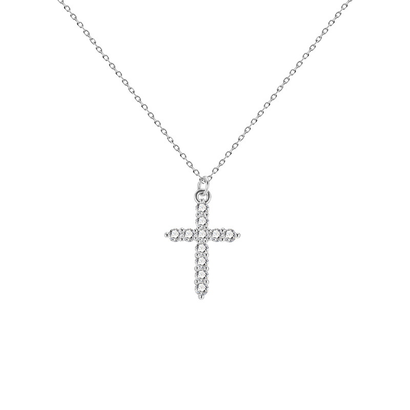 Full diamond cross necklace, sweet and versatile for women, in an ins style, light luxury and niche design, fashionable collarbone chain batch Item Picture