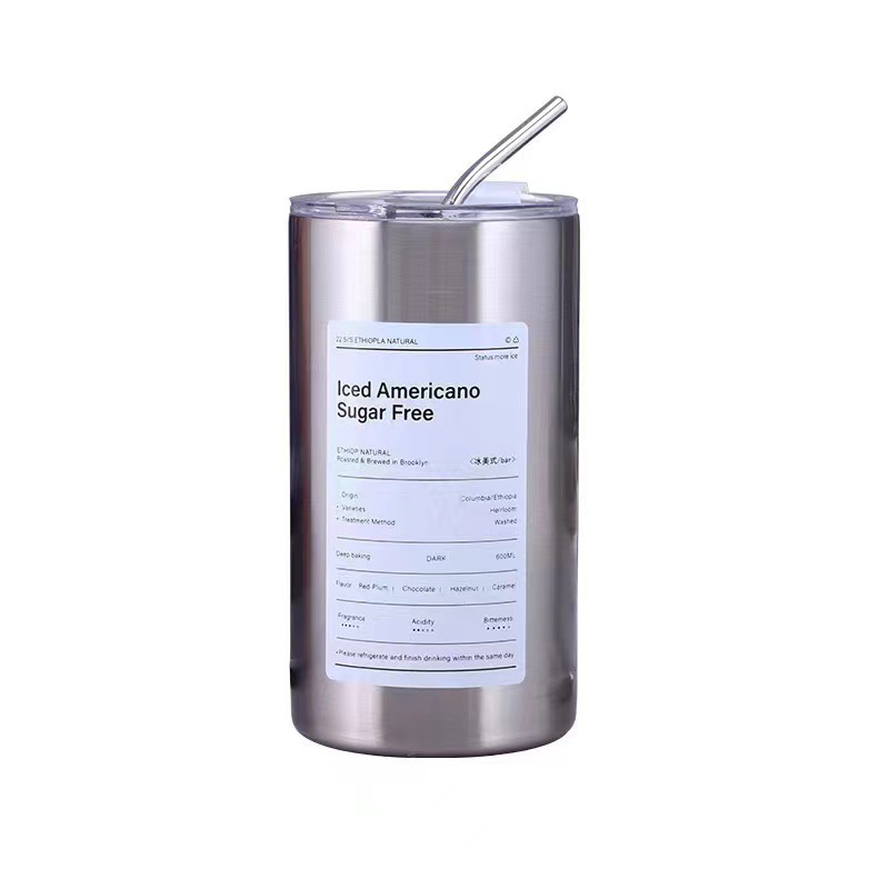 High-appearation-level 304 stainless steel iced Americano cup, vacuum double-layer cup with straw, latte insulated cup Item Picture