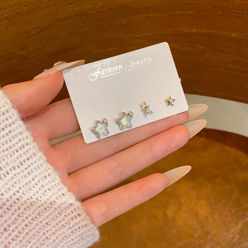Five-pointed star stud earrings for women, 2025 New style simple design set earrings, small and individual earrings wholesale Specification drawing