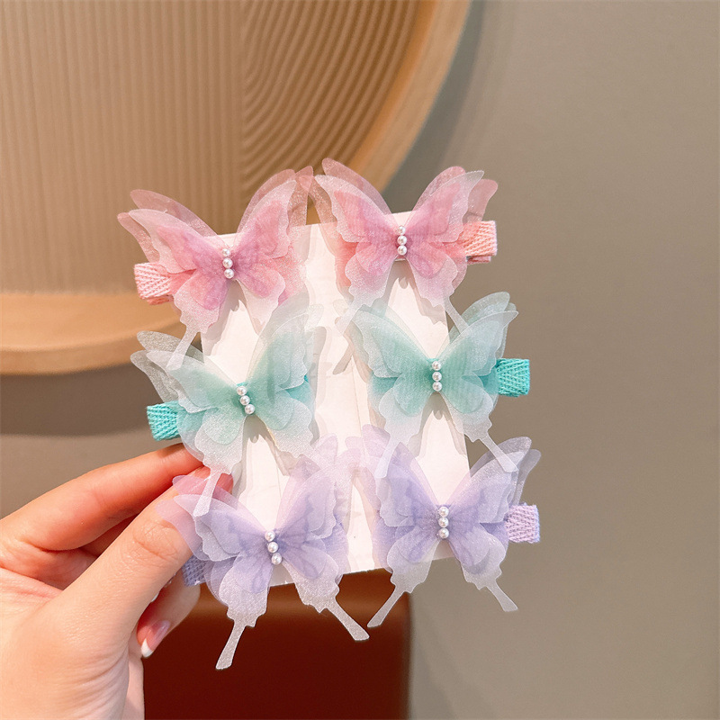 New Super Fairy Butterfly hair clip, children's hair accessory, gradient phoenix tail butterfly pair clip braided hair clip, ancient-style Hanfu side clip headwear details Picture