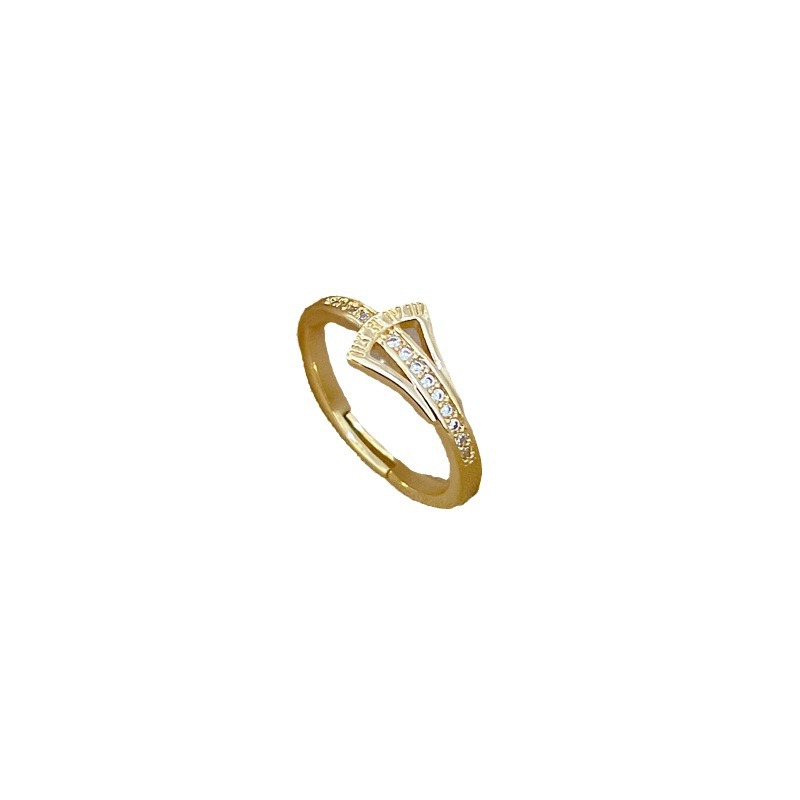 【 Real Gold 】 Ginkgo zircon Full Diamond ring with adjustable opening, simple Japanese-style bracelet, couple rings Item Picture