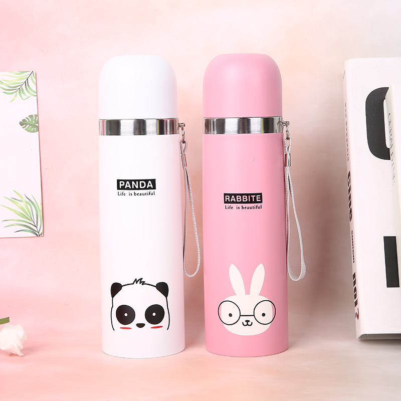 Cartoon bullet-shaped insulated cup, children's water bottle, gift business cup, double-layer stainless steel sling, outdoor portable cup Specification drawing